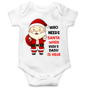 Customized Name Santa Dadu Is Here Christmas Rompers for Baby Boy- KidsFashionVilla