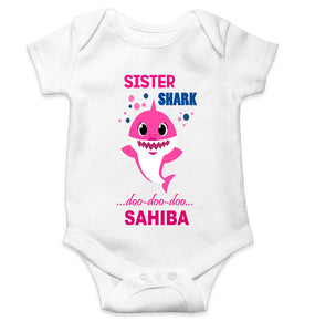 Custom Name Sister Shark Doo Doo Doo Rakhi Rompers for Baby Girl- KidsFashionVilla
