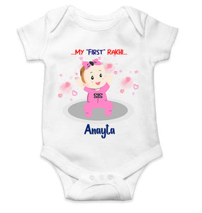 Custom Name My First Rakhi Dress Rompers for Baby Girl- KidsFashionVilla