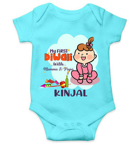 Custom Name My First Diwali With Mumma Papa Rompers for Baby Girl- KidsFashionVilla