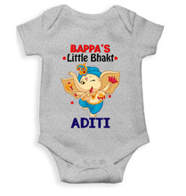 Load image into Gallery viewer, Custom Name Little Bappa Bhakt Ganesh Chaturthi Rompers for Baby Girl- KidsFashionVilla

