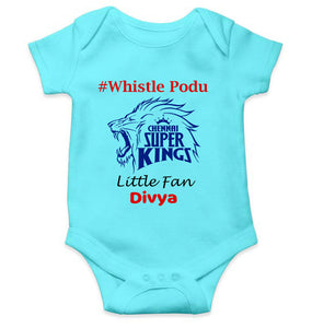 Custom Name IPL CSK Chennai Super Kings Whistle Podu Rompers for Baby Girl- KidsFashionVilla