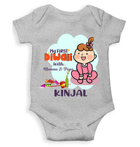 Custom Name My First Diwali With Mumma Papa Rompers for Baby Girl- KidsFashionVilla