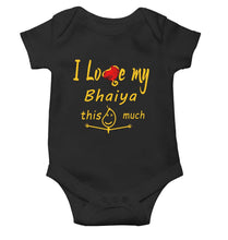 Load image into Gallery viewer, I Love My Bhaiya Black Rompers for Baby Girl - KidsFashionVilla
