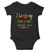 Load image into Gallery viewer, I Love My Dada Dadi Black Rompers for Baby Boy - KidsFashionVilla
