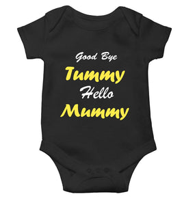 Good Bye Tummy Hello Mummy Black Rompers for Baby Boy - KidsFashionVilla