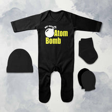 Load image into Gallery viewer, My Cute Atom Bomb Diwali Jumpsuit with Cap, Mittens and Booties Romper Set for Baby Boy - KidsFashionVilla
