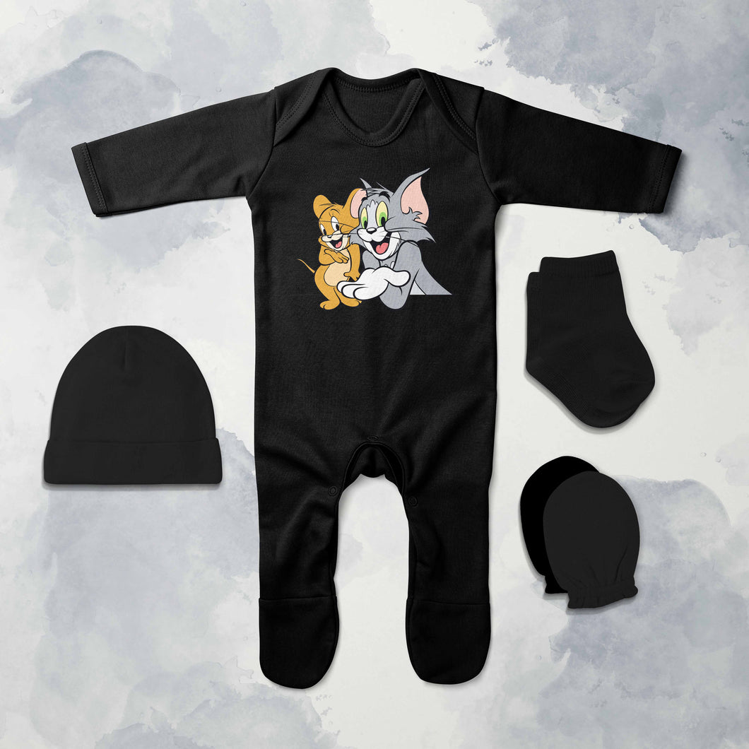 Cute Friends Cartoon Jumpsuit with Cap, Mittens and Booties Romper Set for Baby Boy - KidsFashionVilla