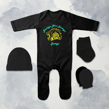 Load image into Gallery viewer, IPL Chennai Super Kings Jeetega Bhai Jeetega CSK Jeetega Jumpsuit with Cap, Mittens and Booties Romper Set for Baby Boy - KidsFashionVilla
