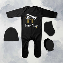Load image into Gallery viewer, Bling In The New Year Jumpsuit with Cap, Mittens and Booties Romper Set for Baby Boy - KidsFashionVilla
