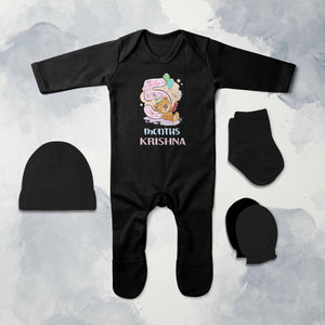 5 Month Birthday Teddy Design Jumpsuit with Cap, Mittens and Booties Romper Set for Baby Boy - KidsFashionVilla