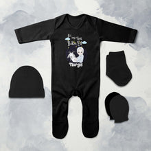 Load image into Gallery viewer, Custom Name Its My First Bakra Eid Jumpsuit with Cap, Mittens and Booties Romper Set for Baby Girl - KidsFashionVilla
