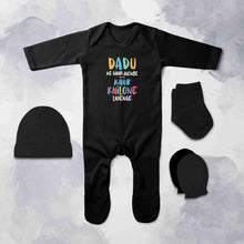 Load image into Gallery viewer, Dadu Ke Ghr Jayenge Jumpsuit with Cap, Mittens and Booties Romper Set for Baby Boy - KidsFashionVilla
