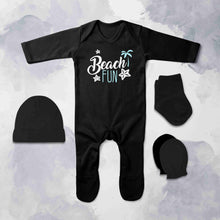 Load image into Gallery viewer, Beach Fun Quotes Jumpsuit with Cap, Mittens and Booties Romper Set for Baby Girl - KidsFashionVilla
