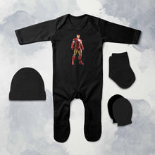 Load image into Gallery viewer, Superhero Cartoon Jumpsuit with Cap, Mittens and Booties Romper Set for Baby Boy - KidsFashionVilla
