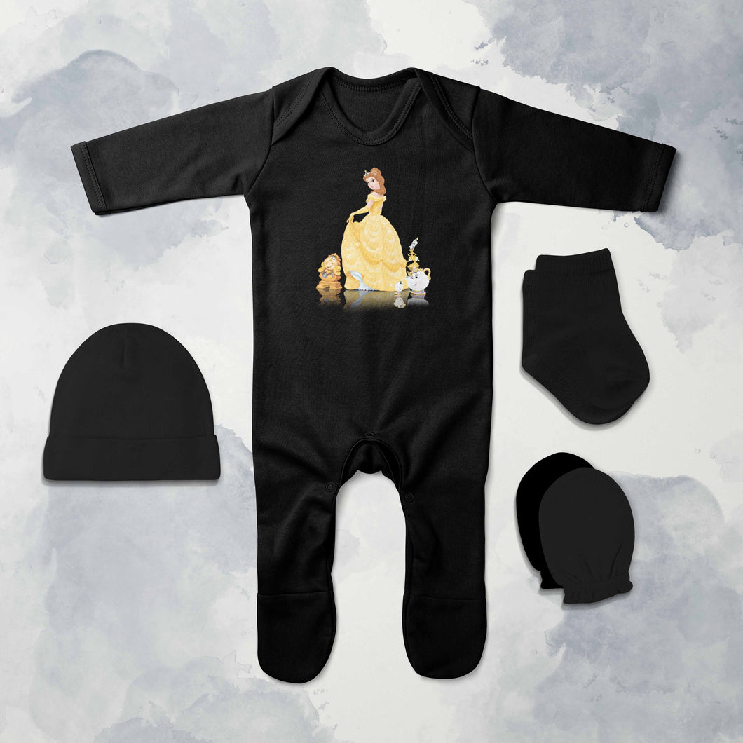 Adorable Princess Cartoon Jumpsuit with Cap, Mittens and Booties Romper Set for Baby Girl - KidsFashionVilla