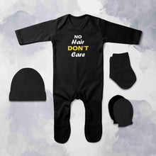 Load image into Gallery viewer, No Hair Dont Care Jumpsuit with Cap, Mittens and Booties Romper Set for Baby Boy - KidsFashionVilla
