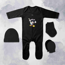Load image into Gallery viewer, Cute Cartoons Playing Guitar Quotes Jumpsuit with Cap, Mittens and Booties Romper Set for Baby Boy - KidsFashionVilla
