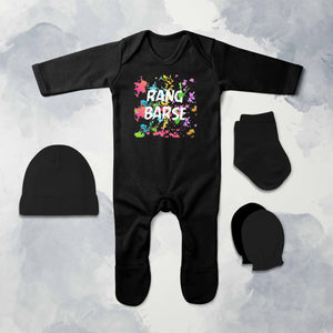 Rang Barse Matching Family Holi Jumpsuit with Cap, Mittens and Booties Romper Set for Baby Boy - KidsFashionVilla