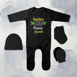 Customized Name Santas Little Prince Christmas Jumpsuit with Cap, Mittens and Booties Romper Set for Baby Boy - KidsFashionVilla