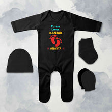 Load image into Gallery viewer, Custom Name Cutest Little Kanjak Navratri Jumpsuit with Cap, Mittens and Booties Romper Set for Baby Girl - KidsFashionVilla

