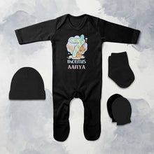 Load image into Gallery viewer, Custom Name 7 Month Birthday Teddy Design Jumpsuit with Cap, Mittens and Booties Romper Set for Baby Girl - KidsFashionVilla
