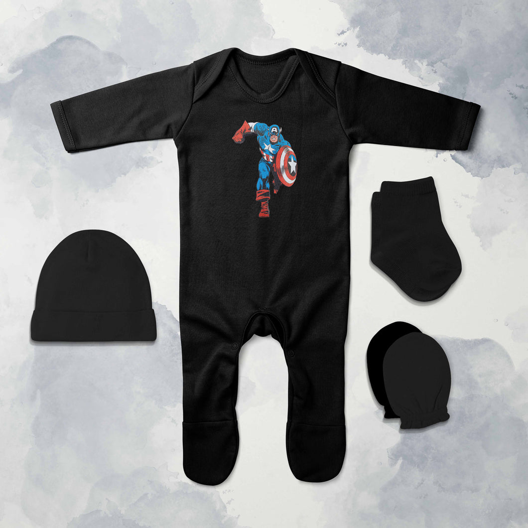 Superhero Cartoon Jumpsuit with Cap, Mittens and Booties Romper Set for Baby Boy - KidsFashionVilla