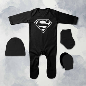 Iconic Superhero Cartoon Jumpsuit with Cap, Mittens and Booties Romper Set for Baby Boy - KidsFashionVilla