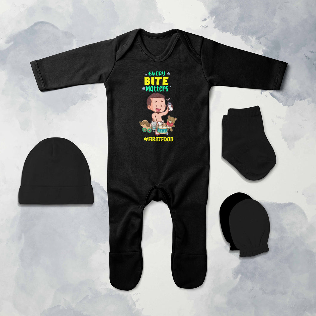 Every Bite Baby Jumpsuit with Cap, Mittens and Booties Romper Set for Baby Boy - KidsFashionVilla