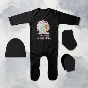 3 Month Birthday Teddy Design Jumpsuit with Cap, Mittens and Booties Romper Set for Baby Boy - KidsFashionVilla