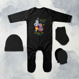 Yashoda Ka Nandlala Maakhan Chor Janmashtami Jumpsuit with Cap, Mittens and Booties Romper Set for Baby Boy - KidsFashionVilla