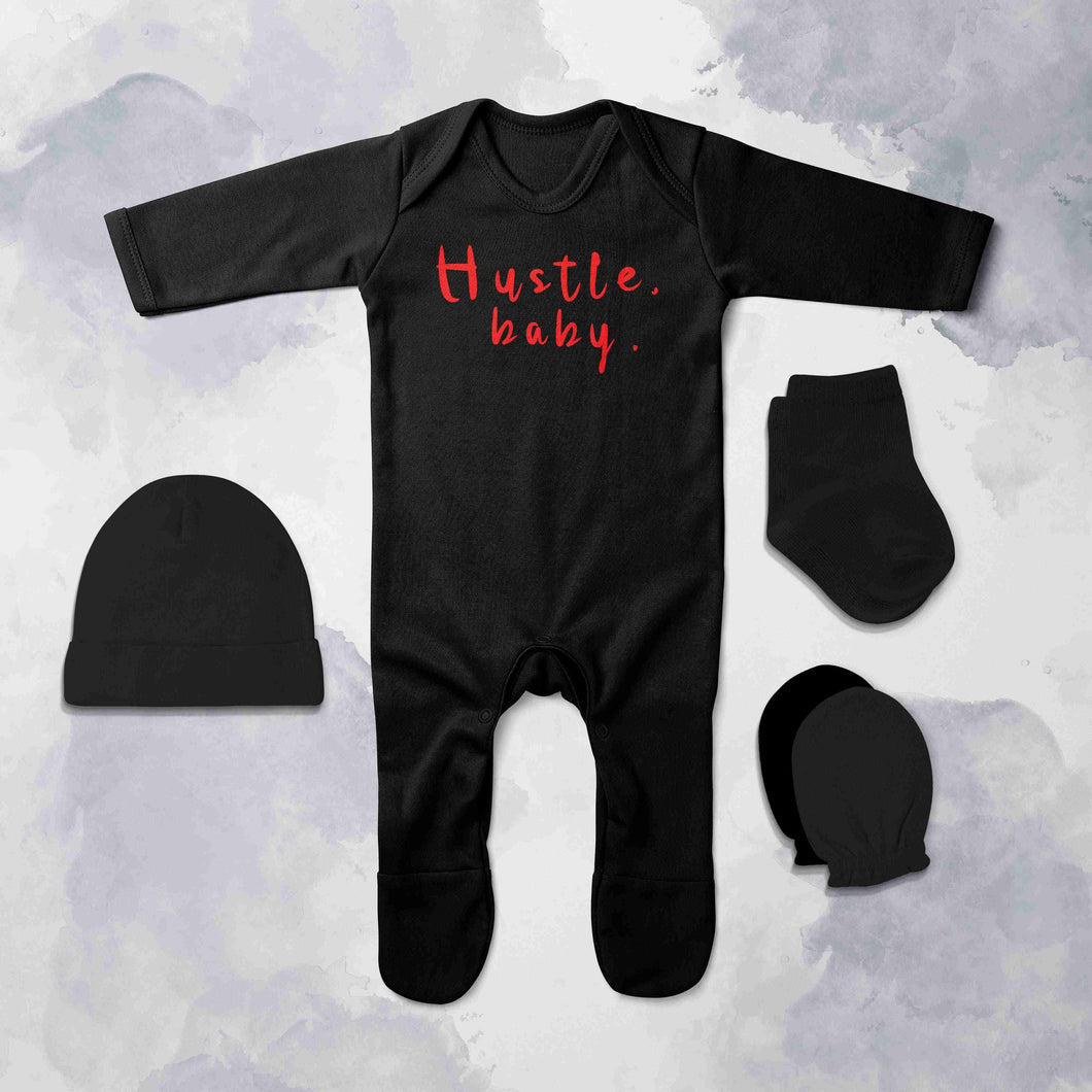 Hustle Baby Jumpsuit with Cap, Mittens and Booties Romper Set for Baby Boy - KidsFashionVilla