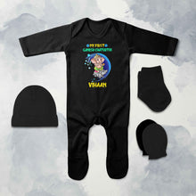 Load image into Gallery viewer, My First Ganesh Chaturthi Jumpsuit with Cap, Mittens and Booties Romper Set for Baby Boy - KidsFashionVilla
