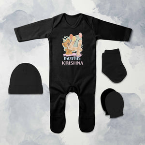 4 Month Birthday Teddy Design Jumpsuit with Cap, Mittens and Booties Romper Set for Baby Boy - KidsFashionVilla