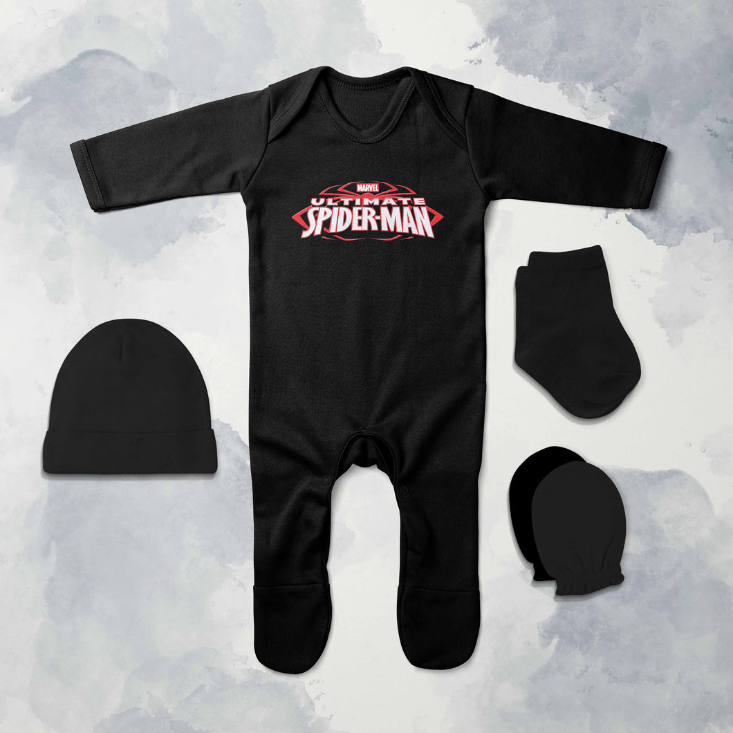 Superhero Cartoon Jumpsuit with Cap, Mittens and Booties Romper Set for Baby Boy - KidsFashionVilla