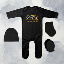 Load image into Gallery viewer, My Papa Will Christmas Jumpsuit with Cap, Mittens and Booties Romper Set for Baby Boy - KidsFashionVilla
