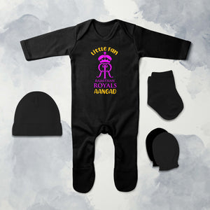 Custom Name IPL RR Rajasthan Royals Little Fan Jumpsuit with Cap, Mittens and Booties Romper Set for Baby Boy - KidsFashionVilla