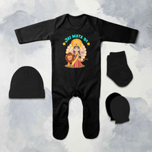 Load image into Gallery viewer, Jai Mata Di Navratri Jumpsuit with Cap, Mittens and Booties Romper Set for Baby Boy - KidsFashionVilla
