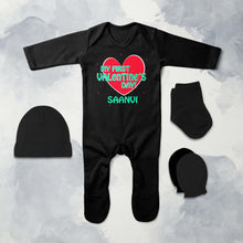 Load image into Gallery viewer, Custom Name 1st Valentine Jumpsuit with Cap, Mittens and Booties Romper Set for Baby Girl - KidsFashionVilla
