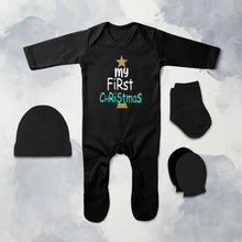 Load image into Gallery viewer, My First Christmas Jumpsuit with Cap, Mittens and Booties Romper Set for Baby Girl - KidsFashionVilla
