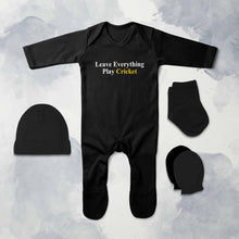 Load image into Gallery viewer, Leave Everything Play Cricket Quotes Jumpsuit with Cap, Mittens and Booties Romper Set for Baby Boy - KidsFashionVilla
