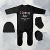 I Love My Bua Jumpsuit with Cap, Mittens and Booties Romper Set for Baby Boy - KidsFashionVilla