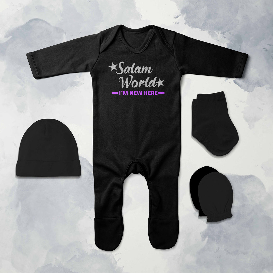 Salam World Eid Jumpsuit with Cap, Mittens and Booties Romper Set for Baby Boy - KidsFashionVilla