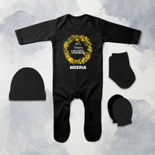 Load image into Gallery viewer, Custom Name Its Happy Ugadi Jumpsuit with Cap, Mittens and Booties Romper Set for Baby Girl - KidsFashionVilla
