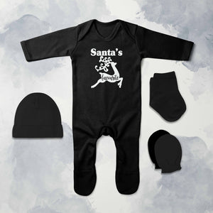 Santas Favourite Christmas Jumpsuit with Cap, Mittens and Booties Romper Set for Baby Boy - KidsFashionVilla