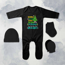 Load image into Gallery viewer, Gift Under Christmas Tree Jumpsuit with Cap, Mittens and Booties Romper Set for Baby Girl - KidsFashionVilla
