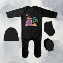Load image into Gallery viewer, My First Ugadi Jumpsuit with Cap, Mittens and Booties Romper Set for Baby Girl - KidsFashionVilla
