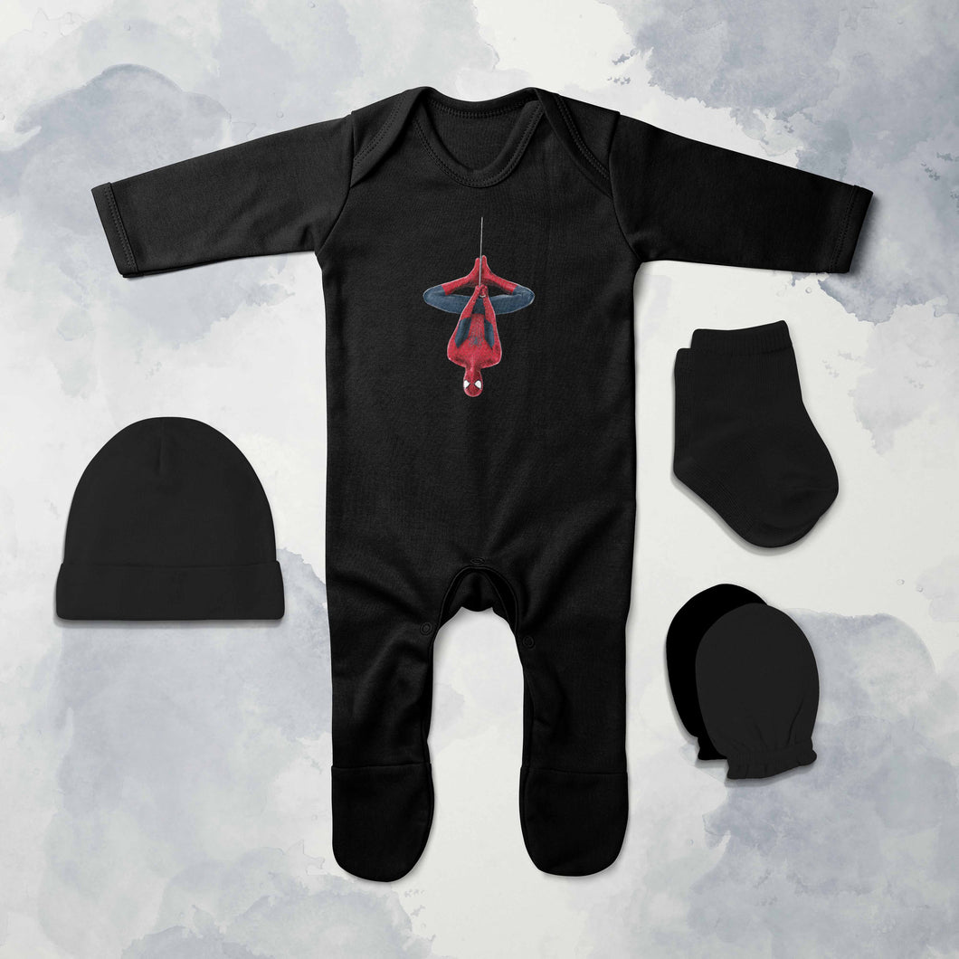 Cute Superhero Cartoon Jumpsuit with Cap, Mittens and Booties Romper Set for Baby Boy - KidsFashionVilla