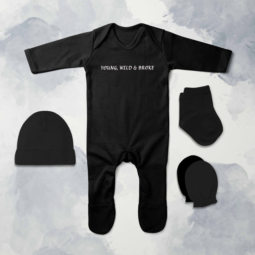 Young Wild Broke Minimal Jumpsuit with Cap, Mittens and Booties Romper Set for Baby Boy - KidsFashionVilla