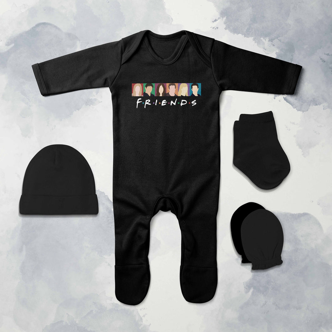 Friends Web Series Jumpsuit with Cap, Mittens and Booties Romper Set for Baby Boy - KidsFashionVilla